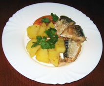 mackerel fish with wine and grapefruit plate